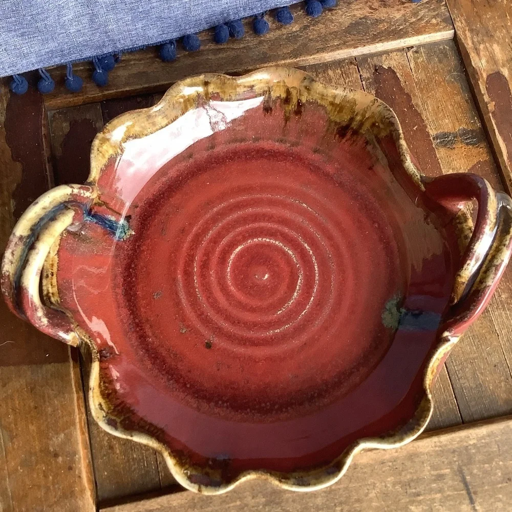 Pigeon River Pottery Handled Pie Plate Baking Dish